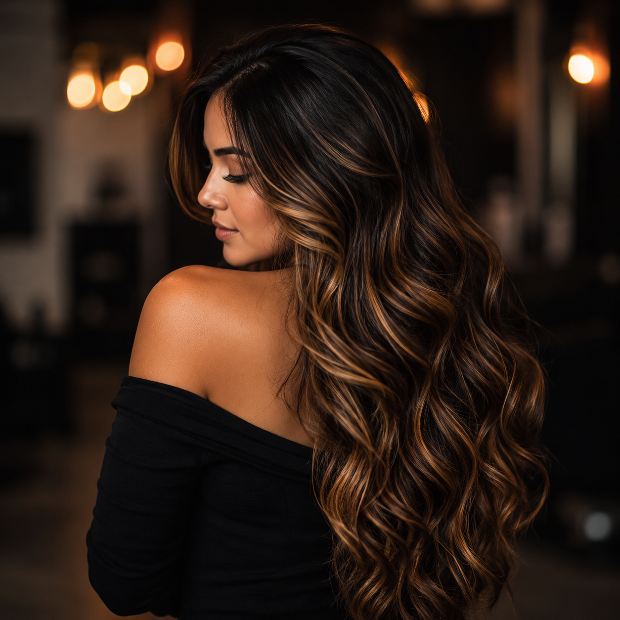 Woman with beautiful styled hair at Diseños Hair Salon
